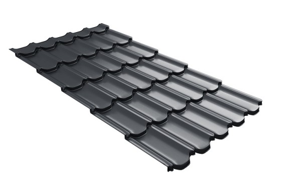 Металлочерепица квинта плюс с 3D резом 0,5 Satin RAL 7024 мокрый асфальт купить в Волгодонске